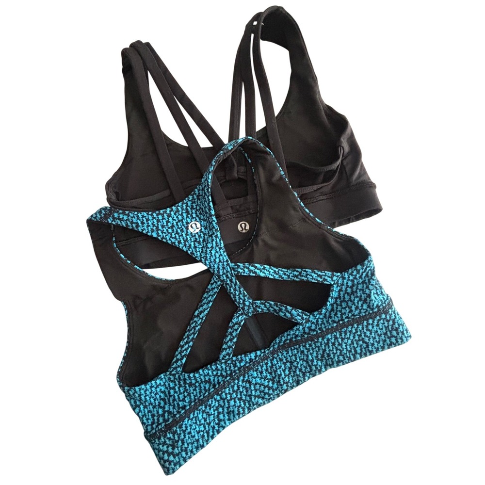 2 Lululemon Sports Bras Invigorate SZ 2 Blue Pattern Free To Be Wild Black LOT